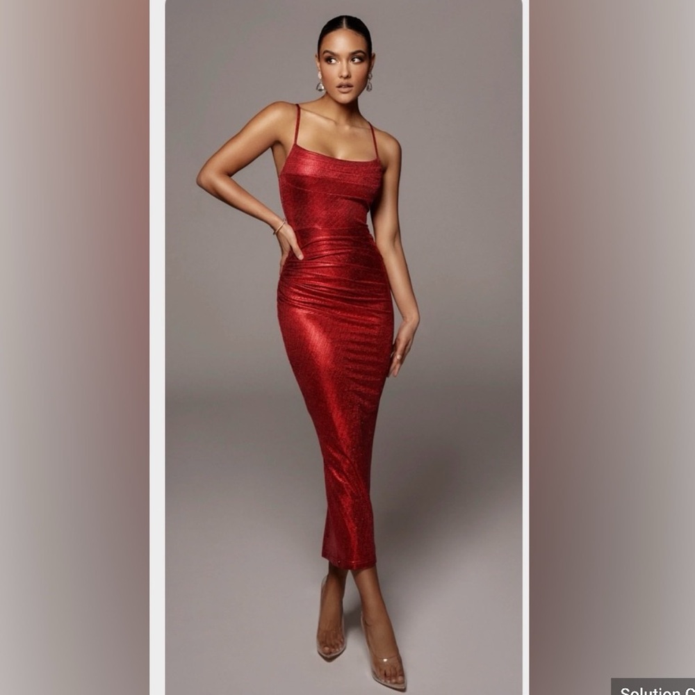 JLUXLABEL Red Rubi Cowl Neck Cocktail Dress